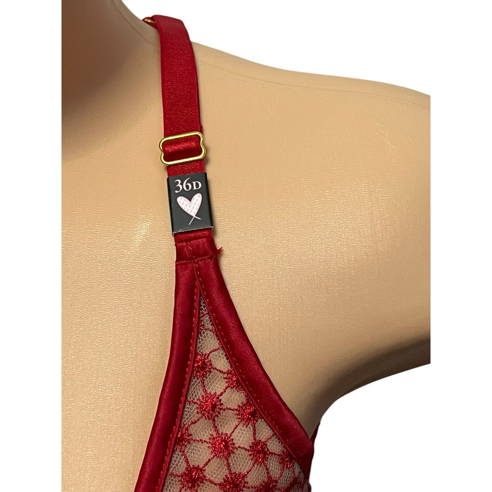 Victorias Secret Starburst Unlined Plunge Bra Underwire Red‎ Embroidered 36D NWT - Picture 13 of 16
